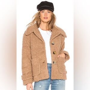 Free People So Soft Cozy Peacoat Teddy Brown Size Large GUC A0913